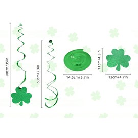 12Pcs St. Patrick's Day Hanging Swirl Decorations, Glitter Lucky Shamrock Hanging Decorations Happy St. Patrick's Day Hanging Clover Swirl Decor for Party Birthday Supplies