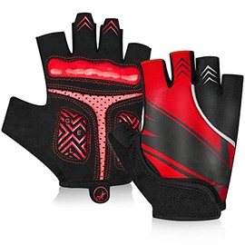 Half Finger Bike Gloves Cycling Gloves, [5MM Shock-Absorbing SBR Gel][Ultra Ventilated] Bicycle Gloves-for Mountain Road Cycling,Training,Workout,Sports-for Men Women Red-XL