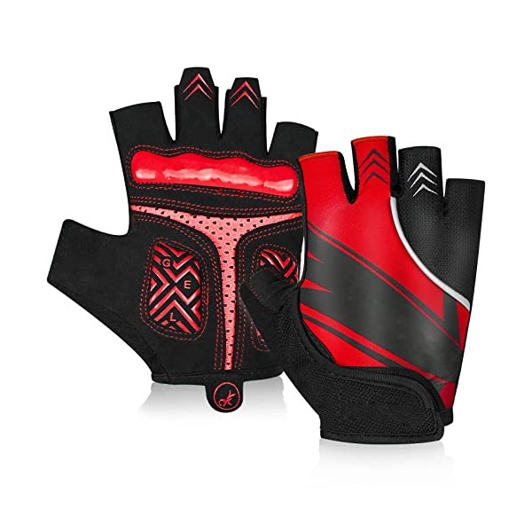 Half Finger Bike Gloves Cycling Gloves, [5MM Shock-Absorbing SBR Gel][Ultra Ventilated] Bicycle Gloves-for Mountain Road Cycling,Training,Workout,Sports-for Men Women Red-XL