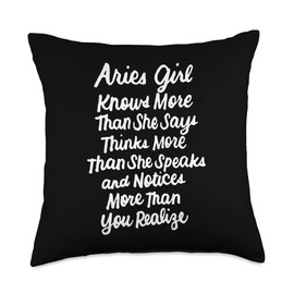 Aries Girl Knows More Than She Says March April Birth Month Throw Pillow