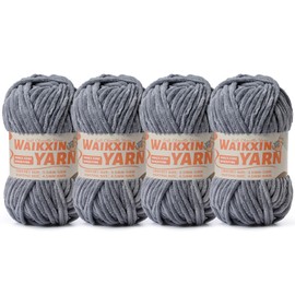 （4 Grey） 4 Pack Super Soft Fuzzy Chenille Chunky Yarn for Crocheting, 400g (350yds) Fluffy Velvet Yarn for Hand Knitting Baby Blankets Weaving Craft