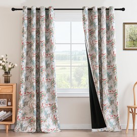H.VERSAILTEX 100% Blackout Floral Curtains 96 inch Length 2 Panels Vintage Curtains Printed Patterned Thermal Insulated Curtain for Living Room Bedroom Window Treatment Grommet Drapes, Teal/Rust