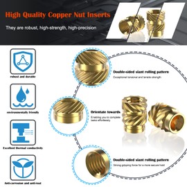 220Pcs M2 Threaded Inserts, M2 Female Thread Metric Knurled Nuts Assortment Kit, Brass Heat Set Insert for Plastic and 3D Printing Components (M2x2x3.2, M2x4x3.2)