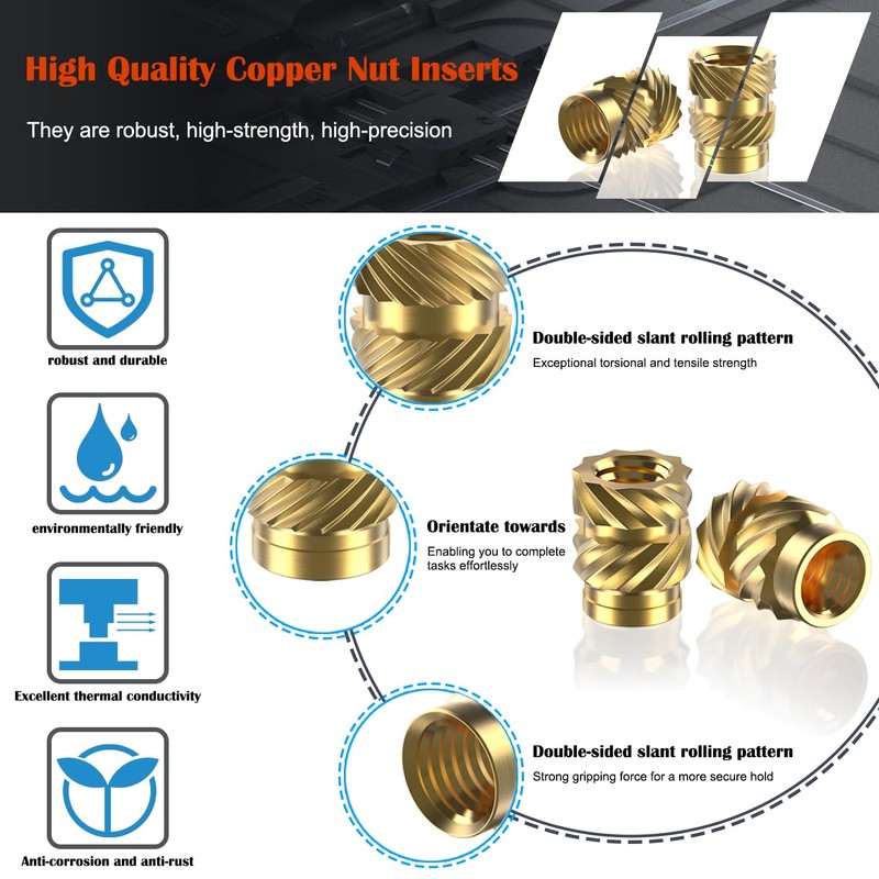 220Pcs M2 Threaded Inserts, M2 Female Thread Metric Knurled Nuts