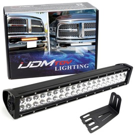 iJDMTOY Lower Grille Mount 20-Inch Dual Color LED Light Bar Kit Compatible with 2009-18 Dodge RAM 2500 3500, 120W White/Amber LED Lightbar, Bumper Opening Mounting Brackets & On/Off Switch Wiring Kit