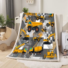 Lunoroey Excavator Blanket Throw Kids Cars Construction Truck Blankets Throws Thick Sherpa Fleece Blanket Boys Girs Bed Blanket Couch Sofa Blanket Throw 130x150cm