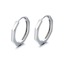 MIKAMU Octagonal Earrings, Women's Finest, 925 Silver, Popular, Hoop Earrings, Comes with Exclusive Box, White Gold Silver Sterling Silver Stainless Steel