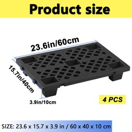 Jeracino Lightweight Plastic Pallet, 4 Pcs Flooring Pallets, Interlocking Pallet with Breathable Grids, Applicable to Indoor and Outdoor, Garages, Kitchen and Basement (Black)