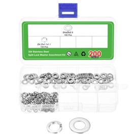 sourcing map 200Pcs M4 304 Stainless Steel Split Lock Washer and Flat Washer Kit for Screw Bolts Machinery