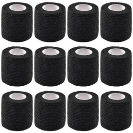 12 Pieces Self Adhesive Bandage Wrap Tape Stretch Self Adherent Cohesive Toe Tape for Sports, Wrist, Ankle, 5 Yards Each (Black, 2 Inches)