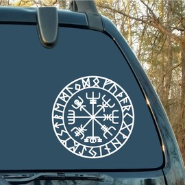 Black/Sliver Vegvisir Rune Circle Sticker Car Decal Window Simple Bumper Car Accessories Decor Unique S886 (White)