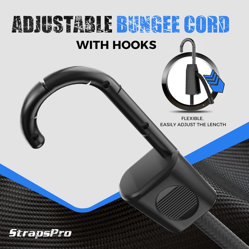 36 Inch Adjustable Bungee Cords with Hooks, 6 Pcs Black