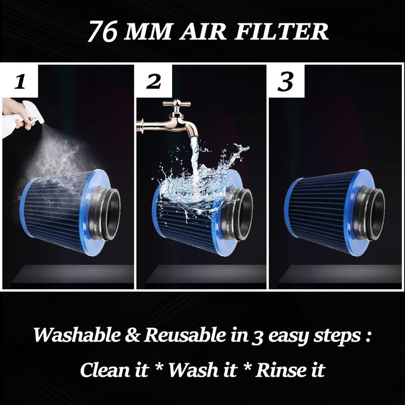 Blue 3" Inlet High Flow Clamp-On Cold Air Intake Filter