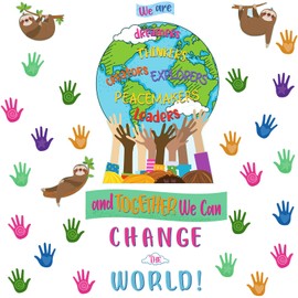 Gersoniel 67 Pcs One World Together We are and Together We Can Change The World Classroom Bulletin Board Set Decorations Back to School Board Border for Party Classroom School Chalkboard Wall Decor