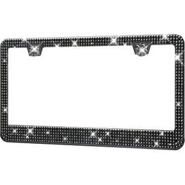 HOTOR License Plate Frame - Lastingly Bling and Sparkly License Plate Frame for Women, Stainless Steel & Obstruction-Free Frame with Multifaceted Rhinestones,Black, 1 Pack