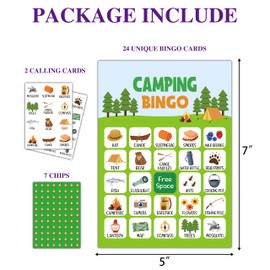 Disfuco Camping Bingo Game, Camping Games Bingo Cards, School Party, Birthday, Outdoor Game, Camping Activity, Nature Party Favors Supplies Decorations, 24 Players Bingo Game (A05)