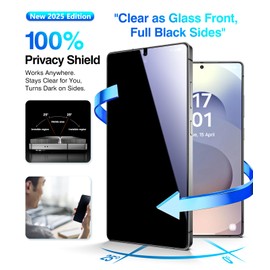 EZ-GLAZ-4 Pack for Galaxy S25 Ultra [6.9"] Privacy Screen Protector, 100% Fingerprint Unlock, 9H+ Hardness Military Grade Shatterproof Long Durable Tempered Glass Film with Flawless Fit Box, Scratch Resistant