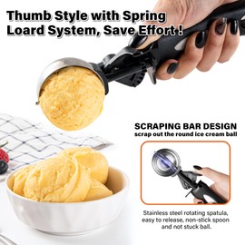 3.5 Tbsp Cookie Scoop, Ice Cream Scoop with Thumb Trigger, 3.5 Tablespoon Cookie Dough Scoop, Melon Baller Scoop, Comfortable Grip, Non-Slip, Portion Scoop 55 mm