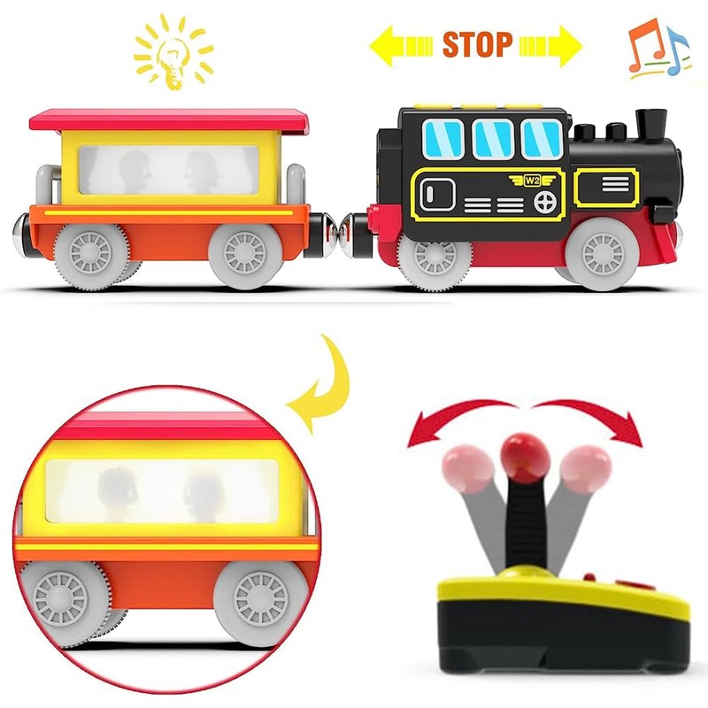 HYPERLIVING Motorized Trains for Wooden Track, Remote Control Train with