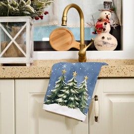Green Christmas Tree Kitchen Towels Set of 2,Snowman Snowflake Star Dish Towels 18x26 Inch Drying Dishcloth,Farmhouse Nobel Home Decoration AD406