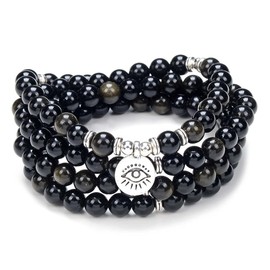 108 Mala Prayer Beads Bracelet Necklace with Evil Eye of Protection Charm Good Luck Yoga Jewellery, Stone