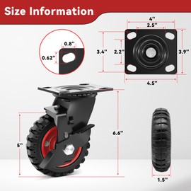 Nefish 5 Inch Heavy Duty Casters Set of 4, Solid Rubber Outdoor Casters Wheels, Industrial Grade Rubber Castors with Knobby Tread for Cart, Wagon and Chicken Coop (2 Brake & 2 Rigid)