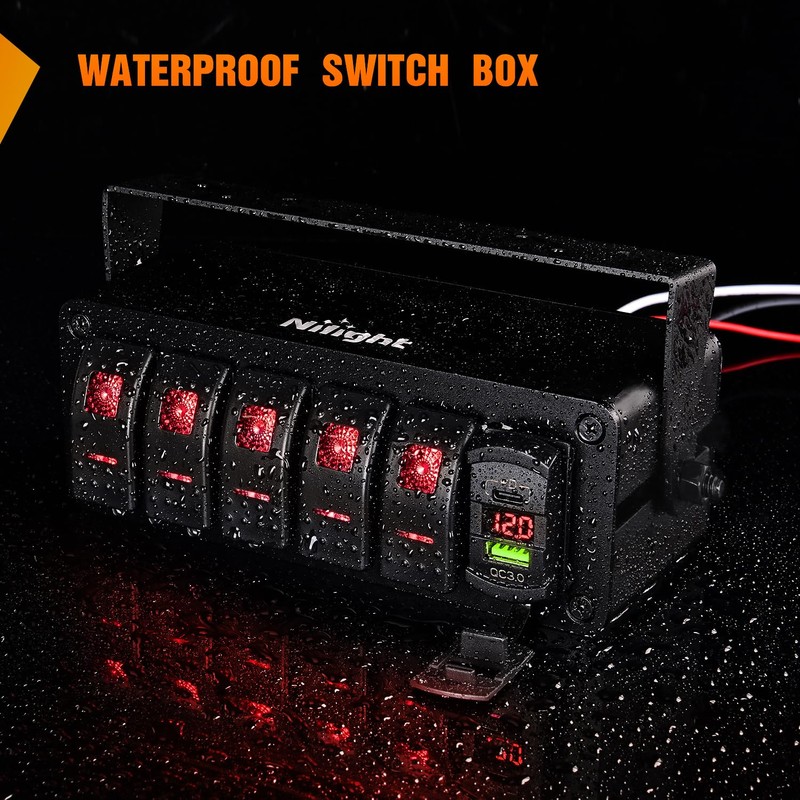 Nilight 5 Gang Rocker Switch Box 12V SPST ON Off
