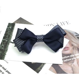 Burnaby Navy polka dot 2-stage ribbon hairpin / 버나비 네이비 땡땡이 2단 리본 헤어핀