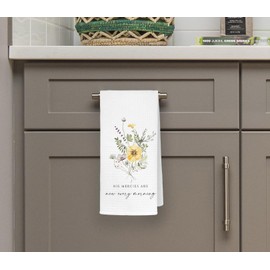 QODUNG Christian Bible Verse Lamentations 3:22-23 His Mercies are New Every Morning Watercolor Wildflower Kitchen Towels and Dishcloths 16x24 Inch,Christian Hand Tea Towels for Kitchen,Christian Gifts