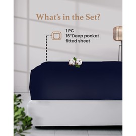 1000 TC Egyptian Cotton Fitted Sheet, 1 Pc Fitted Sheets for King Mattress, 41cm/16" Deep Fitted Sheets, Navy Blue