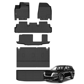 GINOWY-Floor Mats & Cargo Mat for Nissan Pathfinder 2022-2025 8 Passenger, TPE All Weather Pathfinder Car Floor Mats, Non-Slip Backrest Mat Waterproof Pathfinder Floor Liners Accessories Black