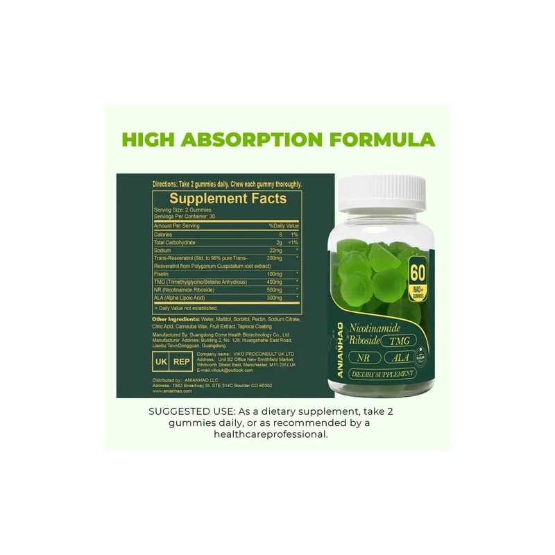 Anianhao Nad Nicotinamida Riboside Resveratrol 60 Gomitas