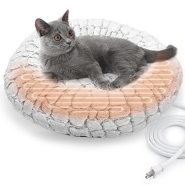 PETZOOKA PETZOOKA Heated Cat Bed Indoor, Round Heated Pet Bed for Indoor Cats 19" Soft & Cozy Donut Electric Pet Heating Pad for Kitten Cat