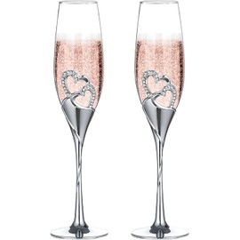 ukgiftstoreonline Double Heart Wedding Champagne Flute with Sparkling Crystals