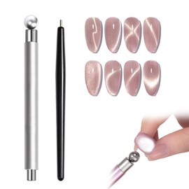 Solxion 2pcs Nail Art Strong Magnetic Pen with 1 Ball Magnet DIY Magnetic Pen Nail Magnet Cat Eye Design for Beginners
