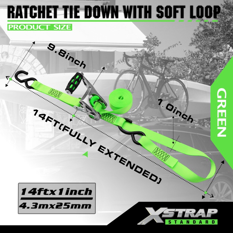 XSTRAP STANDARD 1in x 14ft Ratchet Straps with Ergonomic Aluminium