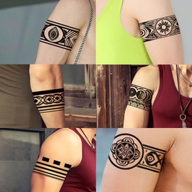 GLARYYEARS Arm Band Temporary Tattoo - 18 Pack Super Long size, Realistic & Boho Polynesian Maori Style Fake Tattoos, ArmBand Tattoos for Wrist, Ankle Circle, Floral, Tribal and Totem