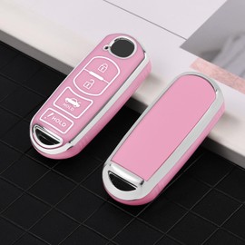ELOHEI for Mazda Key Fob Cover Case, Compatible with Mazda 3 6 8 Miata MX5 CX3 CX4 CX5 CX7 CX9 Premium Soft TPU 360 Degree Full Protection Key Shell(Silver-Edged Pink)