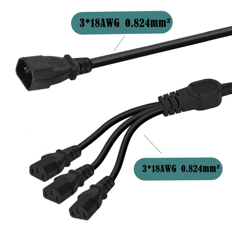 IEC 320 C14 to 3 X C13 Power Cable Universal