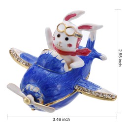 Vie jeune Hand Painted Enamel Captin Rabbit Trinket Box, Hinged Unique Mini Ring Necklace Jewelry Organizer, Classical Bejeweled Storage, Figurine Collectible Keepsake Home Decor (Captin Rabbit)