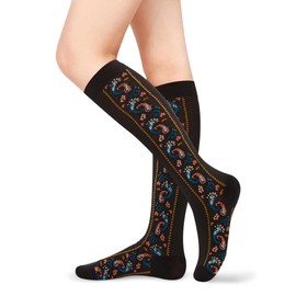 Benefeet Sox Knee High Socks Women Vintage Floral Colorful Long Socks Cute Tube Sock for Girls Cotton Knit Casual Sock Athletic Student Uniform Novelty Sock, Black