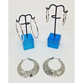 Lot Of 3 Pairs Of Silver tone Hoop Earrings Pierced Dangle