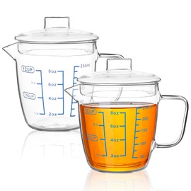 Milkary 2 Pack Glass Measuring Cup with Lid, Heat Resistant Borosilicate Glass Measuring Cup, V-Shaped Spout Beaker Mug Scales Milk Cup for Cooking Baking Microwave Safe (1cup/8oz/250ml)