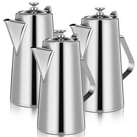 Honeydak 3 Pcs Stainless Steel Pitcher with Lid, 2 Liter Stainless Steel Kettle Metal Cold Water Pitcher Large Capacity Tea Kettle Jug Beverage Dispenser with Handle for Home Restaurant Office(Short)