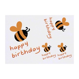4 x 'Happy Birthday Bee' Temporary Tattoos - Water Resistant, Skin-Safe, Non-Toxic Transfers, Mixed Sizes (TO00084372)
