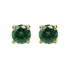 Paris Jewelry 18k Yellow Gold 2 Pair Created Emerald 6mm Round & Princess Cut Stud Earrings Plated