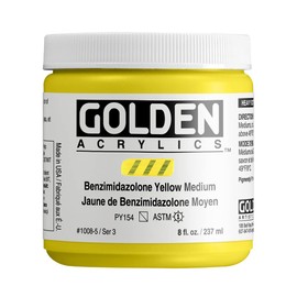 Heavy Body Acrylics by GOLDEN, Benzimidazolone Yellow Medium, 8 fl. oz. Jar, Professional Acrylic Paint, Semi-Transparent