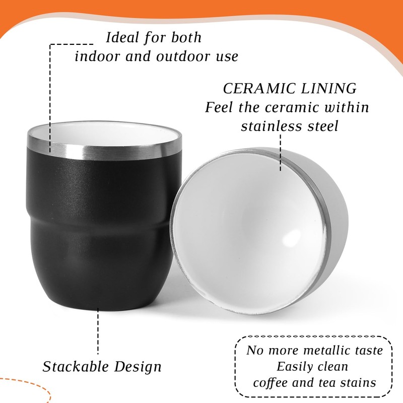 CHLJAR 4 oz Espresso Cup, Ceramic-Lined 18/8 Stainless Steel Coffee