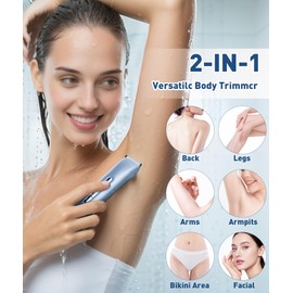 QLWQ Bikini Trimmer for Women,2 in 1 Dual Head Women Electric Shaver,Bikini Shaver for Womens Pubic Hair,IPX7 Waterproof Wet & Dry Use Body Hair Trimmer and Facial Hair Remover for Ladies