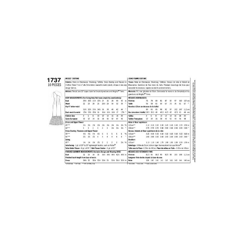 Simplicity Sewing Pattern 1737 - Misses' Costume Sizes: D5 (4-6-8-10-12)